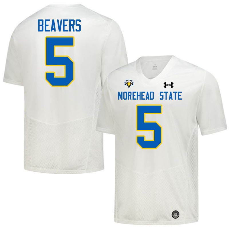 Morehead State Eagles #5 Darrell Beavers College Football Jerseys,Uniforms-White